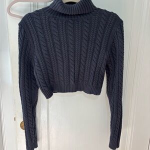 La Hearts Charcoal Cable Knit Turtleneck Sweater Cropped